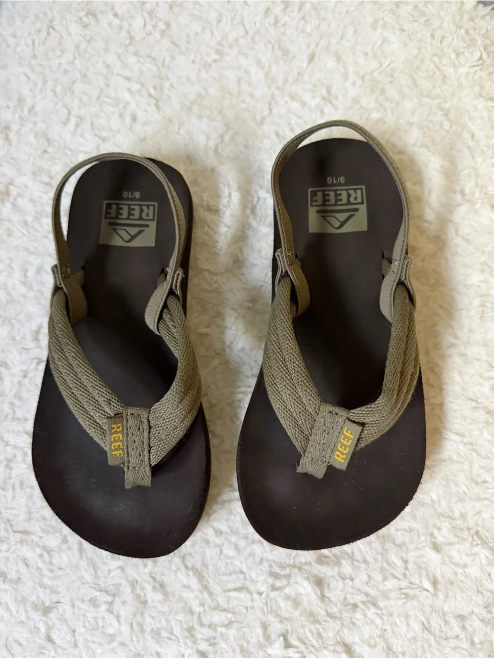 4/25 Reef Kids Boys Olive/Brown Flip Flop Sandals Size 9/10